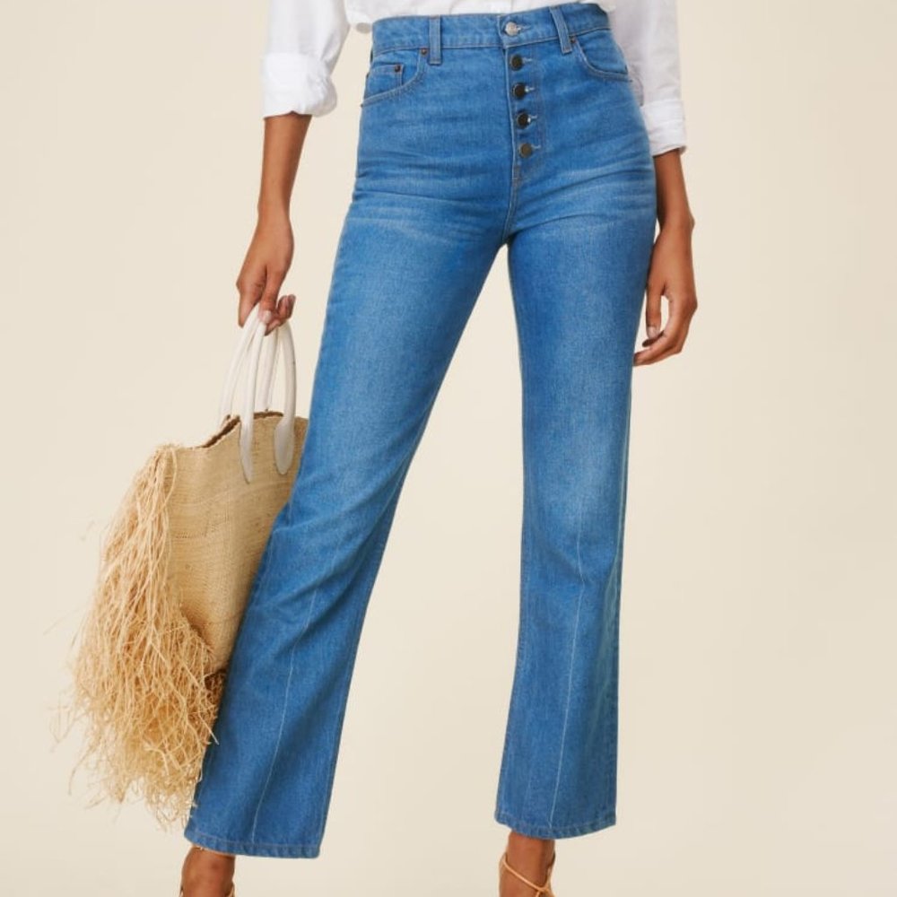 New Reformation Cynthia Button Fly Straight Jeans